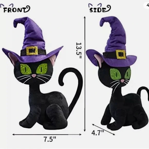 CRCZK Halloween Black Cat Plush Decor Handmade Swedish Tomte Nordic Cat Gnome - Picture 3 of 6